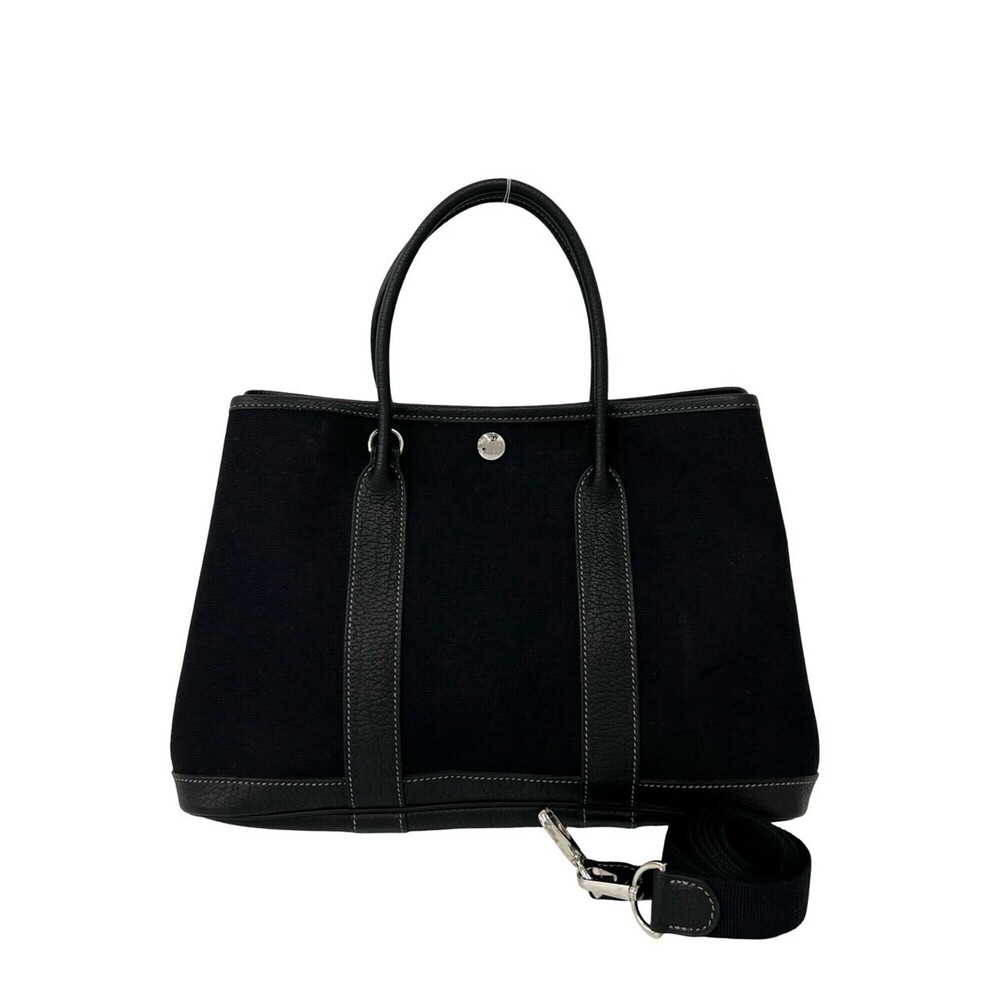 HERMES Garden Party TPM Toile Officier Buffle 2-way Shoulder Bag Black 42740